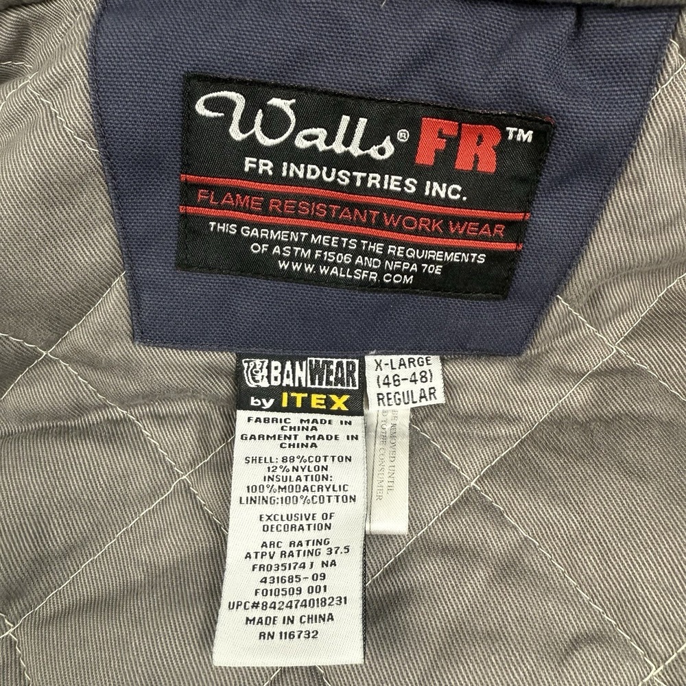Walls FR Jacket Mens XL Navy HRC 3 Canvas Quilted ITEX Hooded Heavy Workwear - Picture 8 of 12